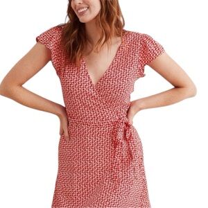 Aerie Red Floral Flutter Sleeve Wrap Mini Dress Small Daisy